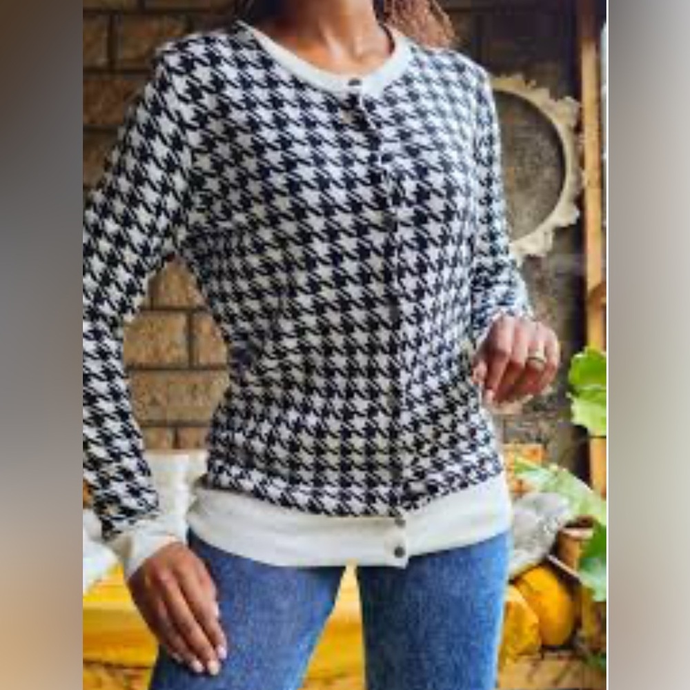A New Day Black and White Houndstooth Cardigan